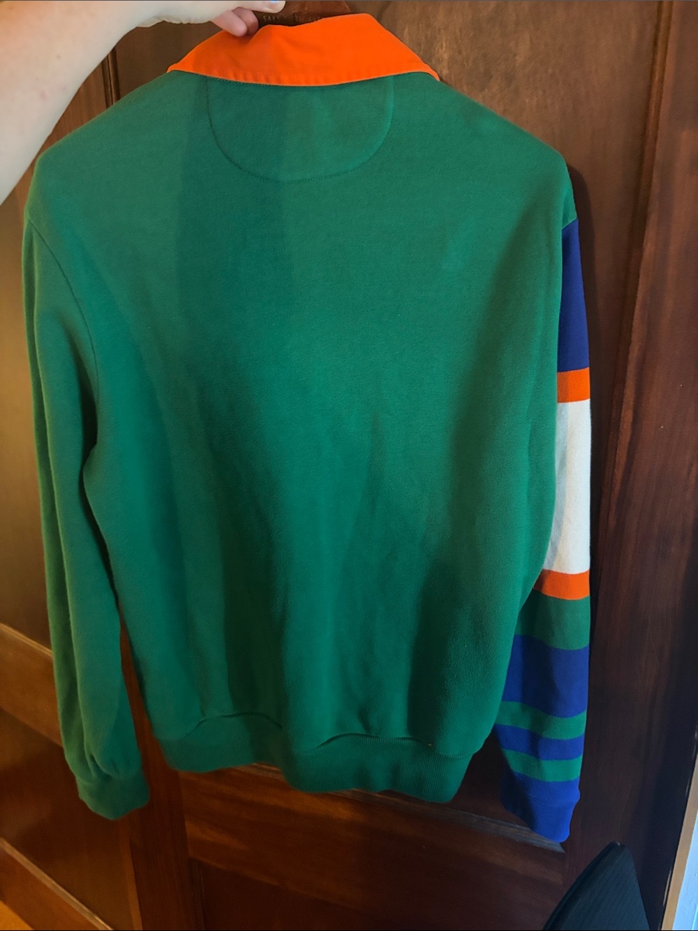 Polo Ralph Lauren Green Rugby Shirt with Orange Collar - Picture 5 of 5
